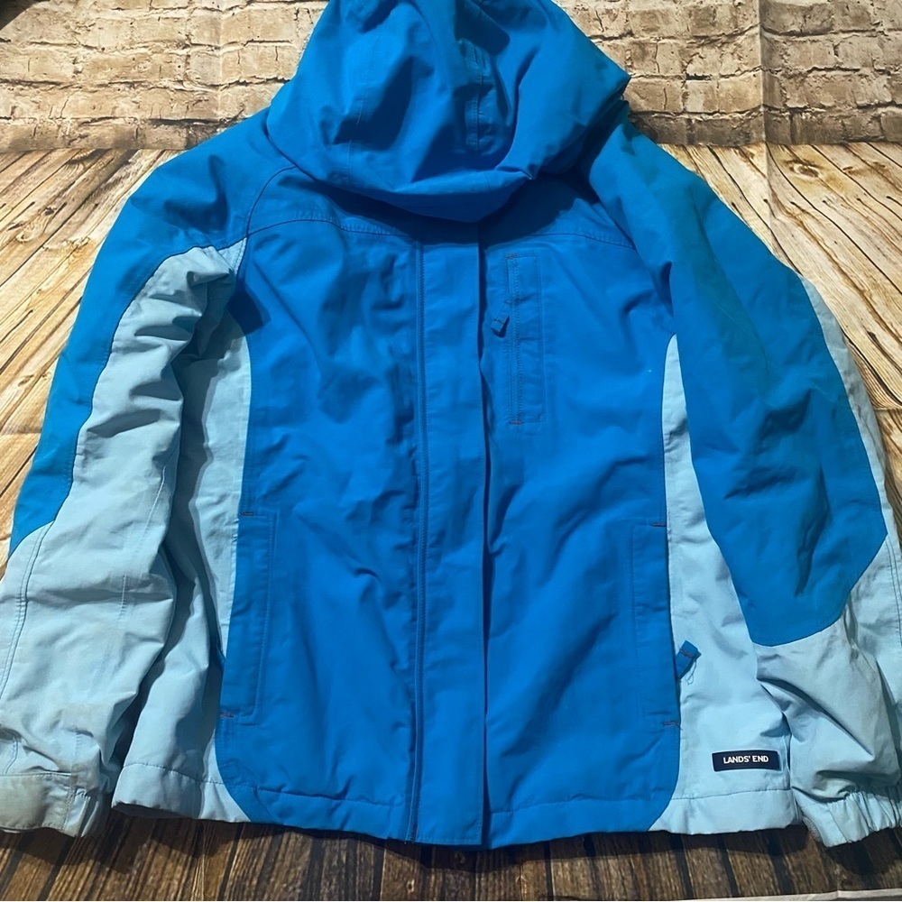 Lands End Blue Nylon Hooded Insulated Waterproof Jacket Coat